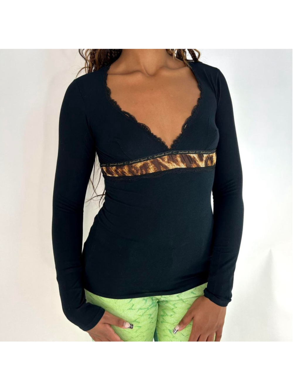 vintage Just Cavalli black long sleeve top, leopard print